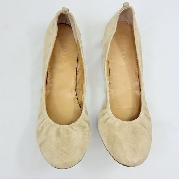 J. Crew Factory Anya Neutral Nude Tan Suede Leather Stretch Side Ballet Flats - Picture 1 of 14